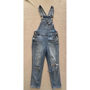 RSQ Collective Distressed Denim Overalls Women's Size 3/26W Blue Ripped Cropped